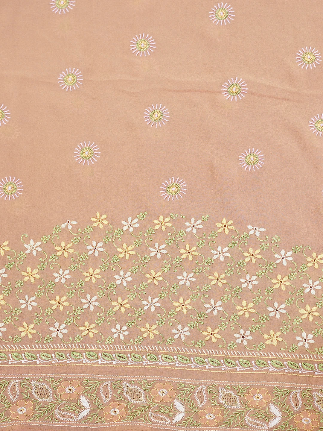 Ada Hand Embroidered Rust Pure Georgette Lucknowi Chikankari Saree and Blouse With Zari Work 01A330785
