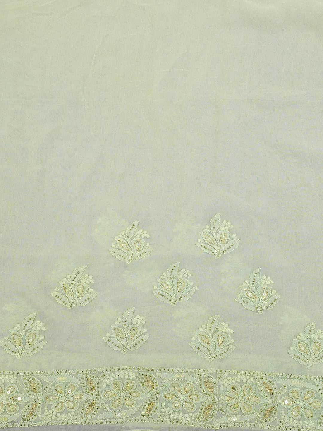 Ada Hand Embroidered Ombre Shade of lemon/Green Viscose Georgette Lucknowi Chikankari Saree and Blouse With Sequinned Work 01A439012