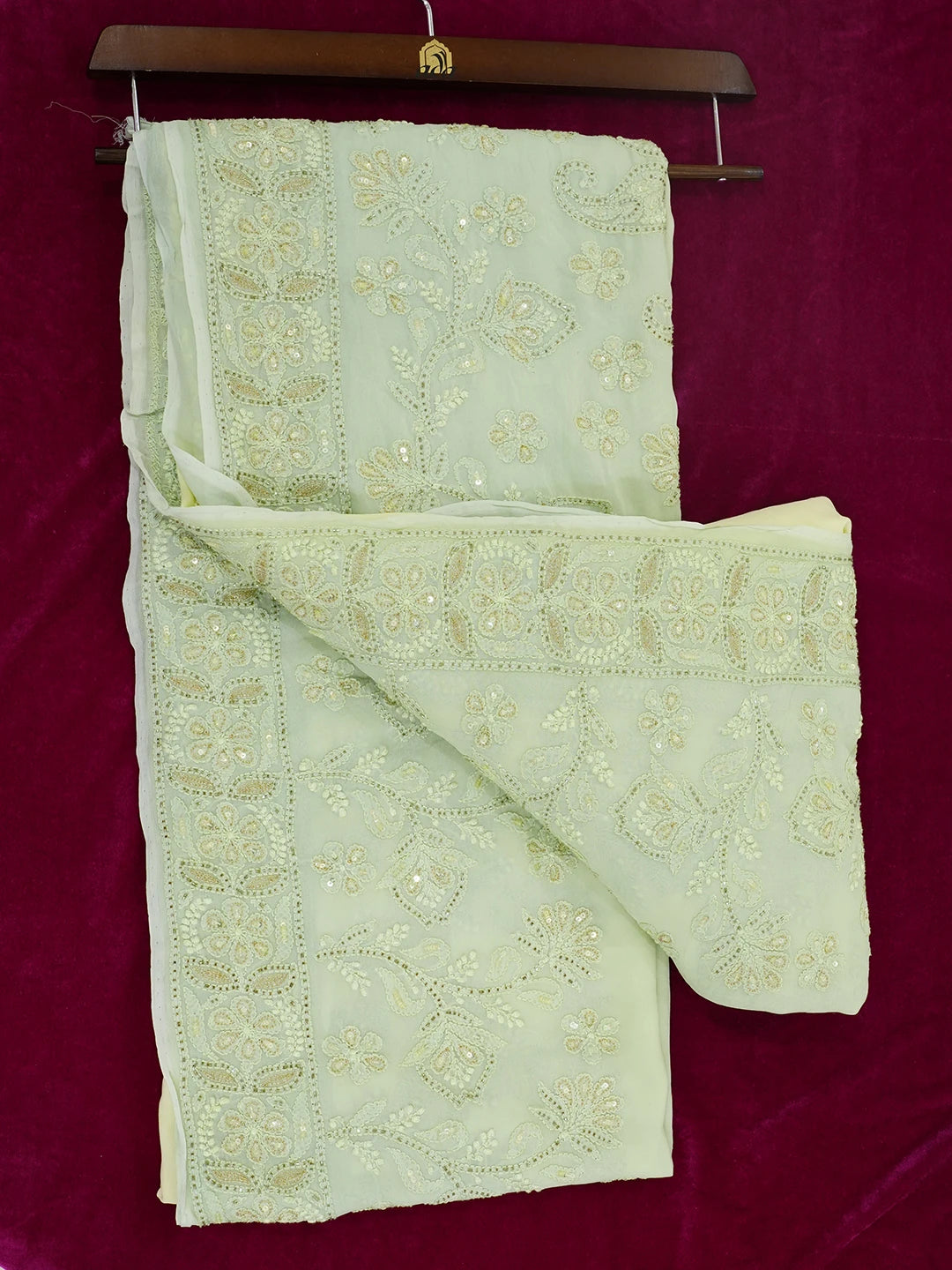 Ada Hand Embroidered Ombre Shade of lemon/Green Viscose Georgette Lucknowi Chikankari Saree and Blouse With Sequinned Work 01A439012
