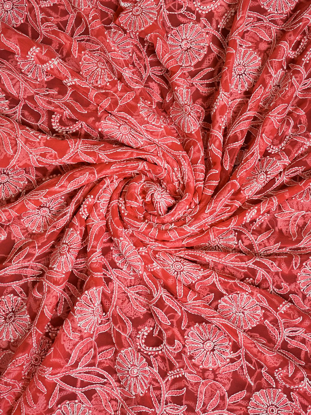 Ada Hand Embroidered Carrot Pink Georgette Lucknowi Chikankari Dupatta 01A114181