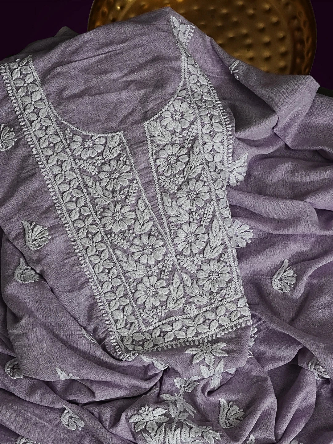 Ada Hand Embroidered Mauve Modal Lucknowi Chikankari Unstitched Kurta Piece 01A534785