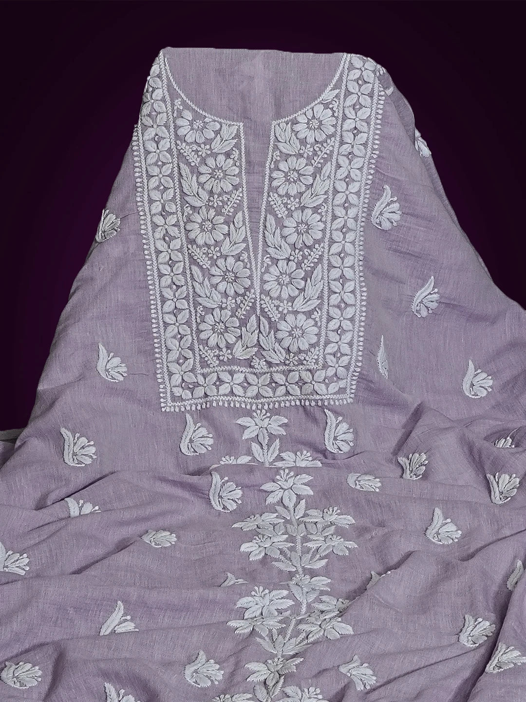 Ada Hand Embroidered Mauve Modal Lucknowi Chikankari Unstitched Kurta Piece 01A534785