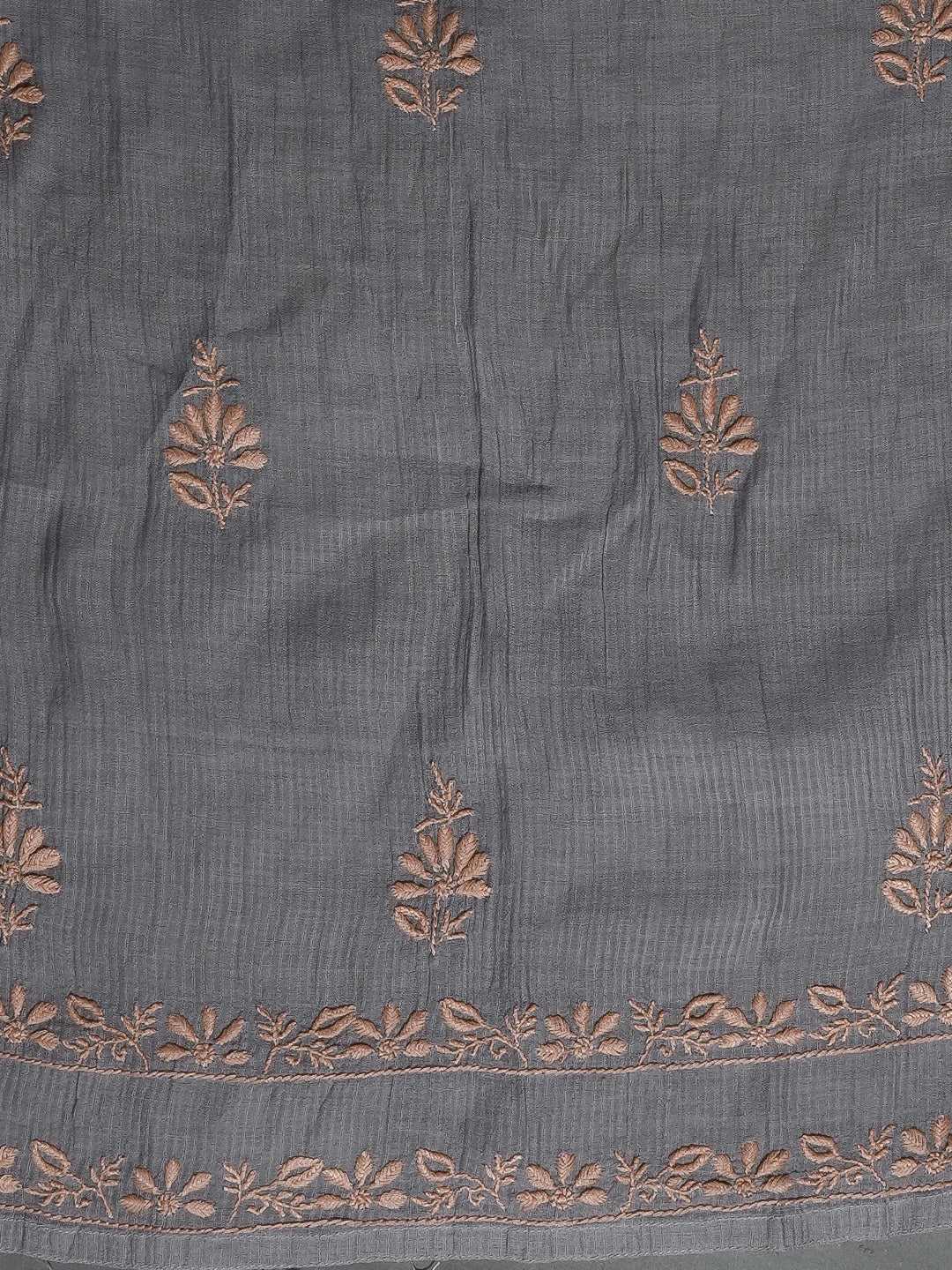 Ada Hand Embroidered Grey Chanderi Lucknowi Chikankari Semi-stitched Kurta Dupatta Set 01A483093