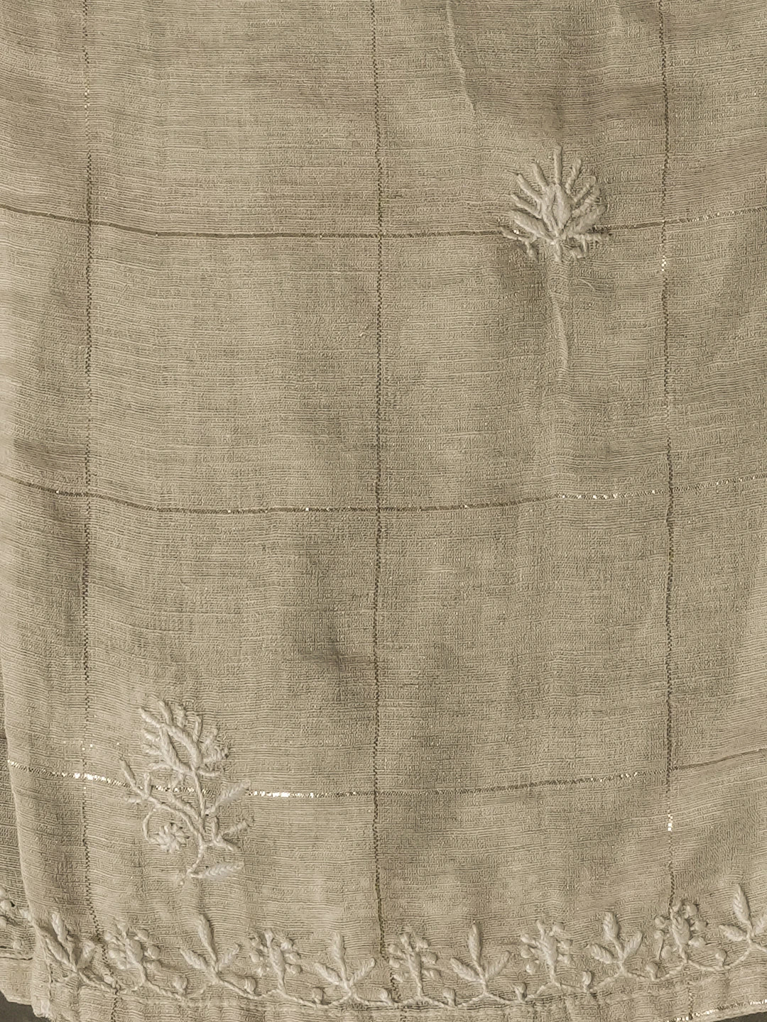 Ada Hand Embroidered Fawn Khadi Lucknowi Chikankari Unstitched Kurta Dupatta Set 01A337750