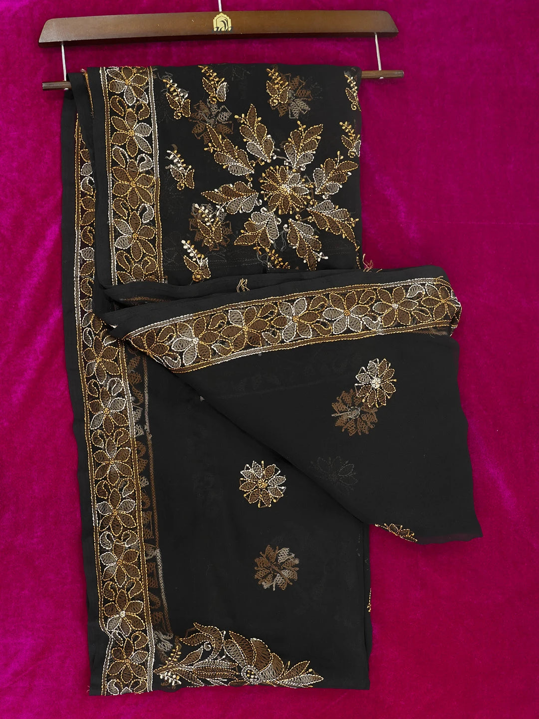 Ada Hand Embroidered Black Georgette Lucknowi Chikankari Saree and Blouse 01A538971