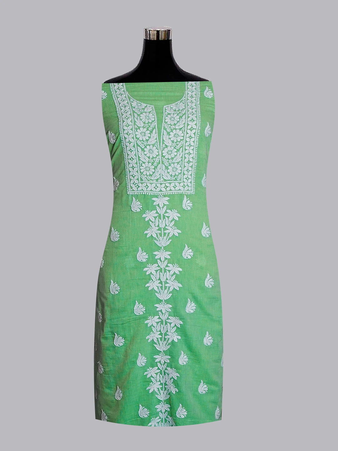 Ada Hand Embroidered Green Modal Lucknowi Chikankari Unstitched Kurta Piece 01A535421