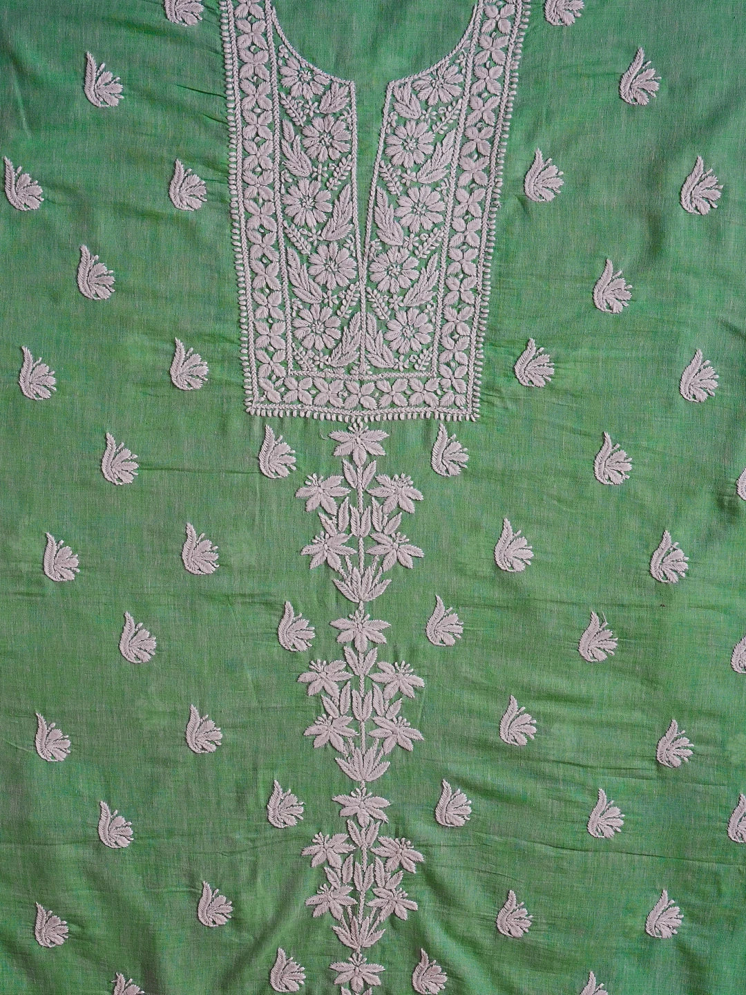 Ada Hand Embroidered Green Modal Lucknowi Chikankari Unstitched Kurta Piece 01A535421