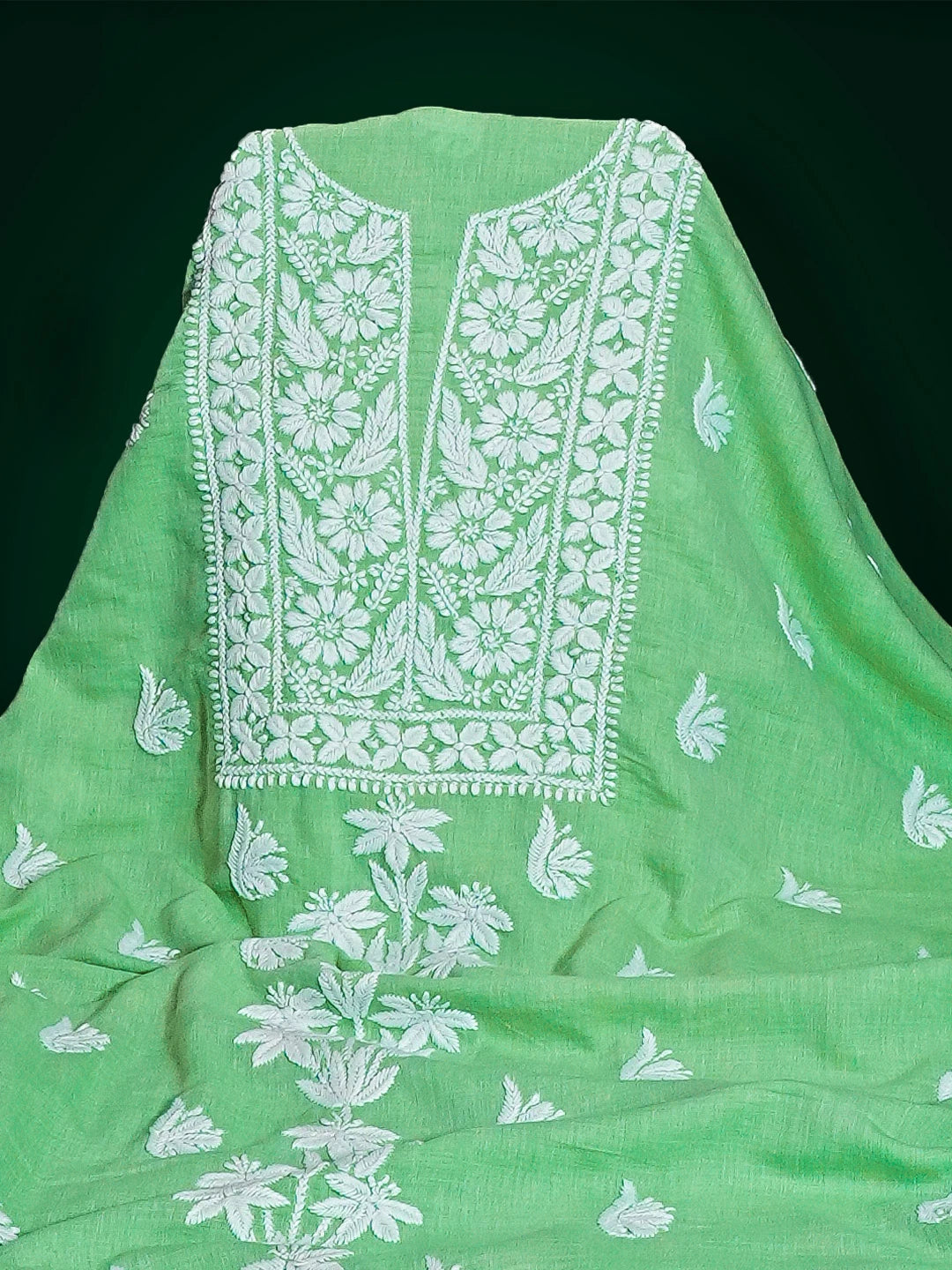 Ada Hand Embroidered Green Modal Lucknowi Chikankari Unstitched Kurta Piece 01A535421