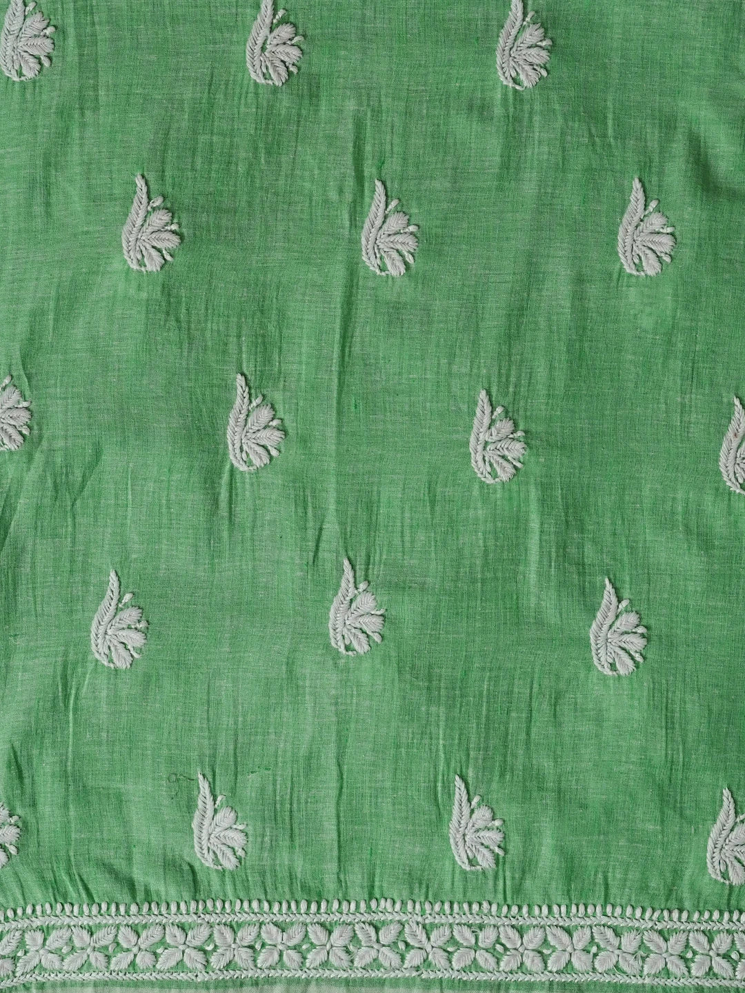 Ada Hand Embroidered Green Modal Lucknowi Chikankari Unstitched Kurta Piece 01A535421