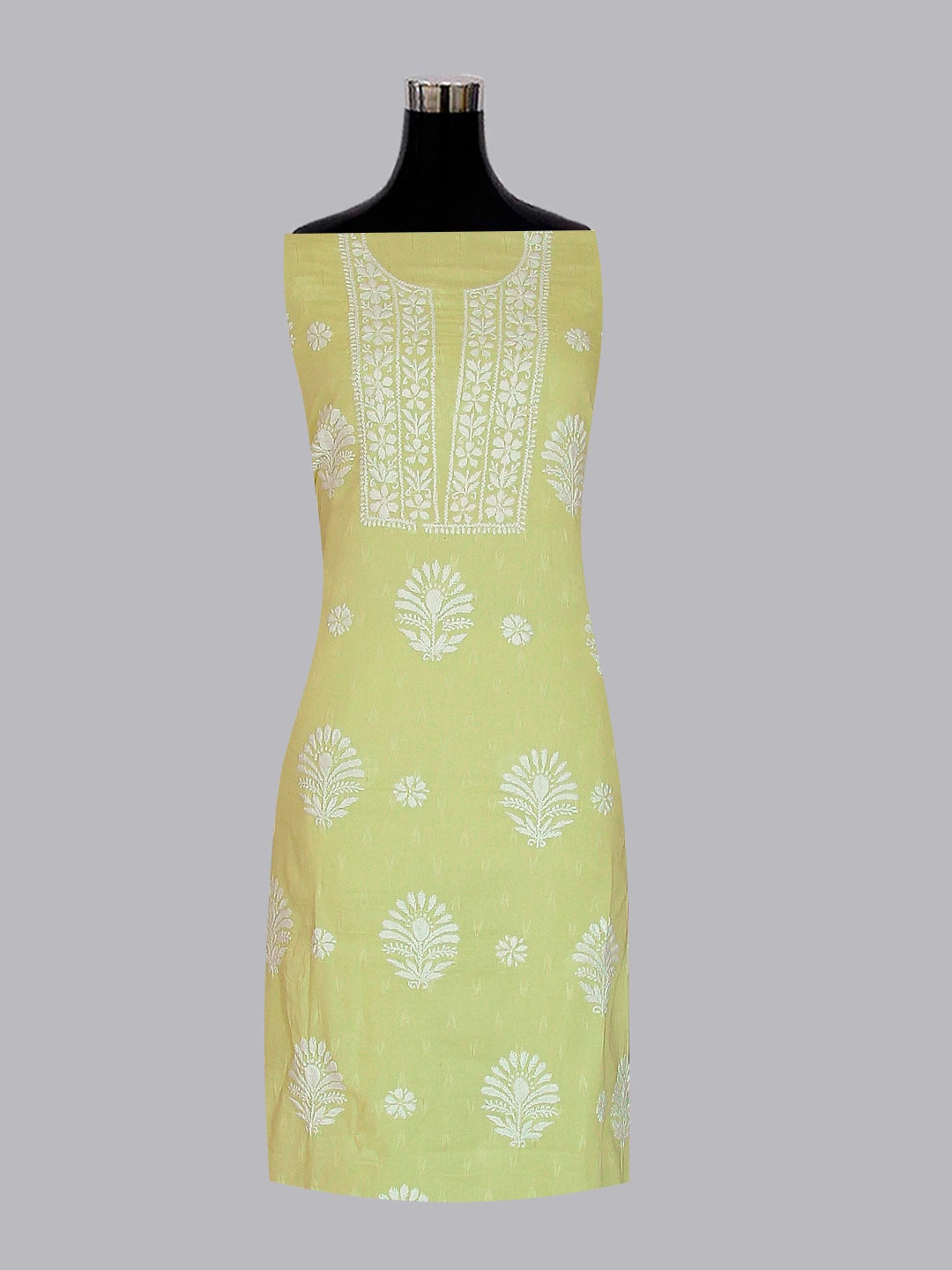 Ada Hand Embroidered Lime Green Modal Lucknowi Chikankari Unstitched Kurta Piece 01A535379
