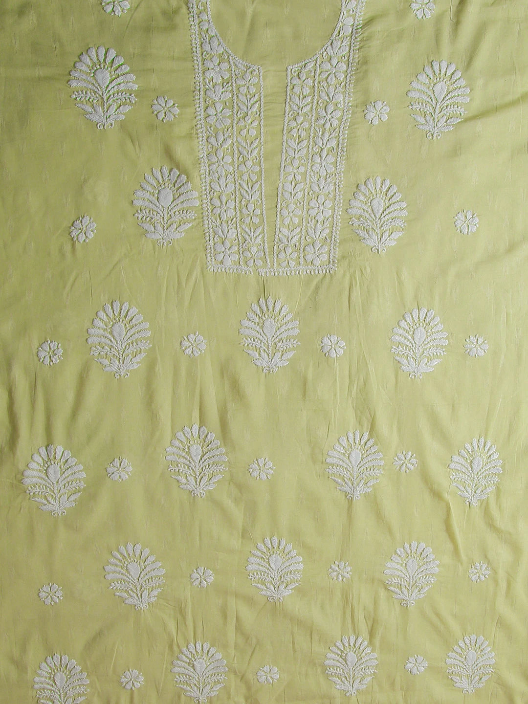 Ada Hand Embroidered Lime Green Modal Lucknowi Chikankari Unstitched Kurta Piece 01A535379