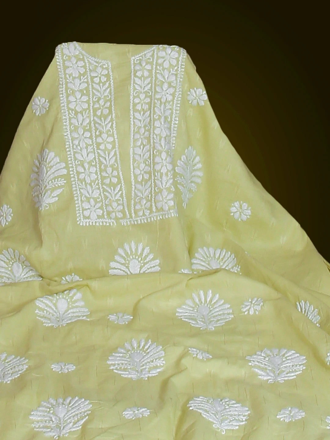 Ada Hand Embroidered Lime Green Modal Lucknowi Chikankari Unstitched Kurta Piece 01A535379