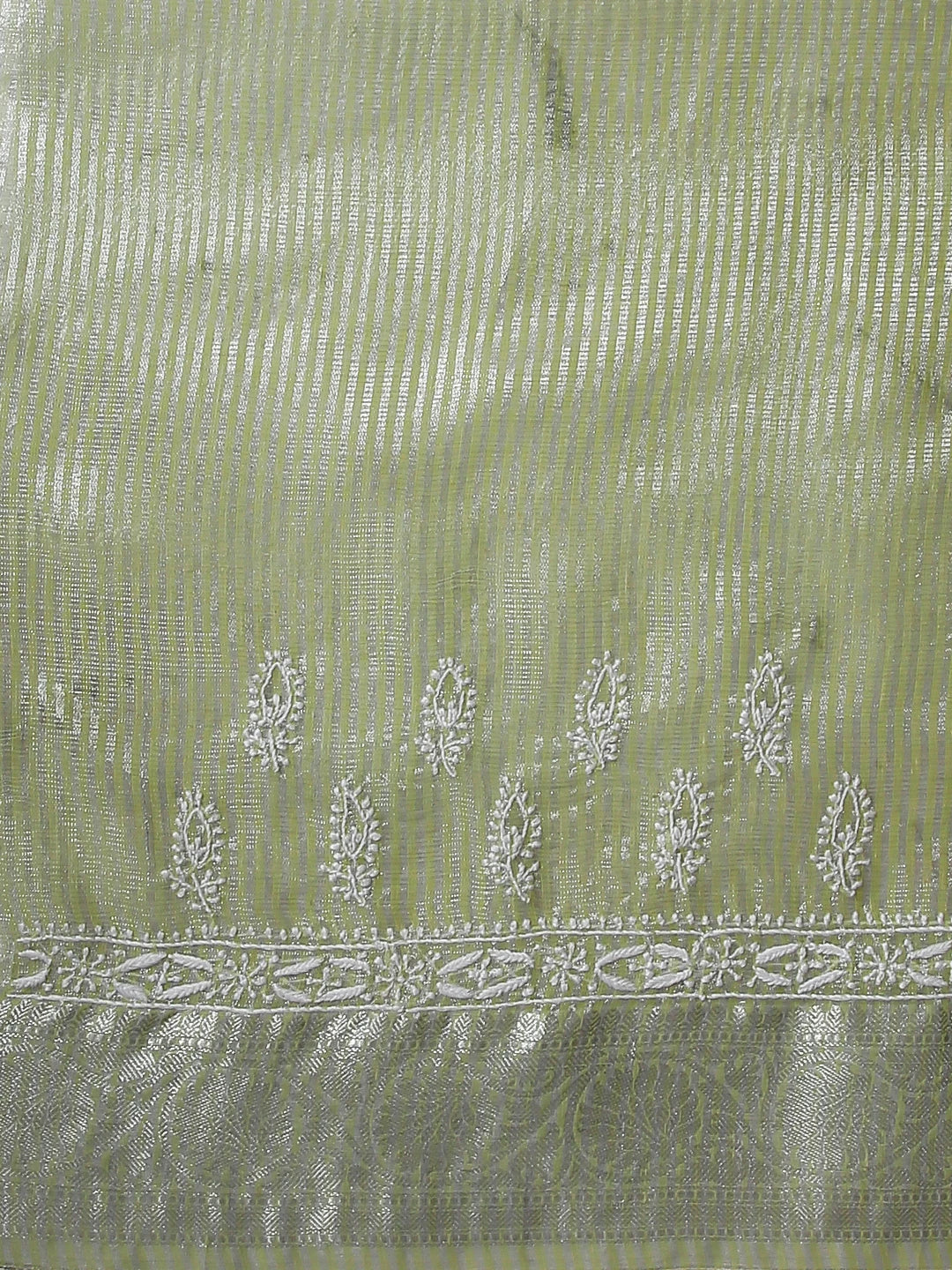 Ada Hand Embroidered Pista Green Tissue Lucknowi Chikankari Saree With Blouse 01A526527