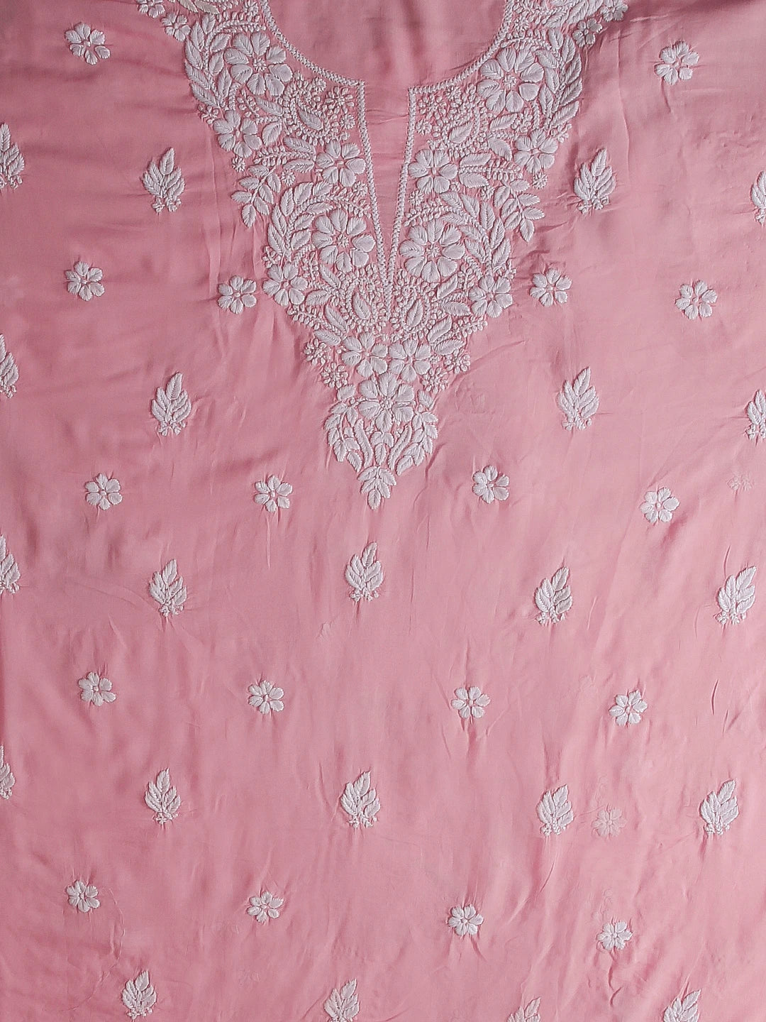 Ada Hand Embroidered Pink Modal Lucknowi Chikankari Unstitched Kurta Piece 01A535447