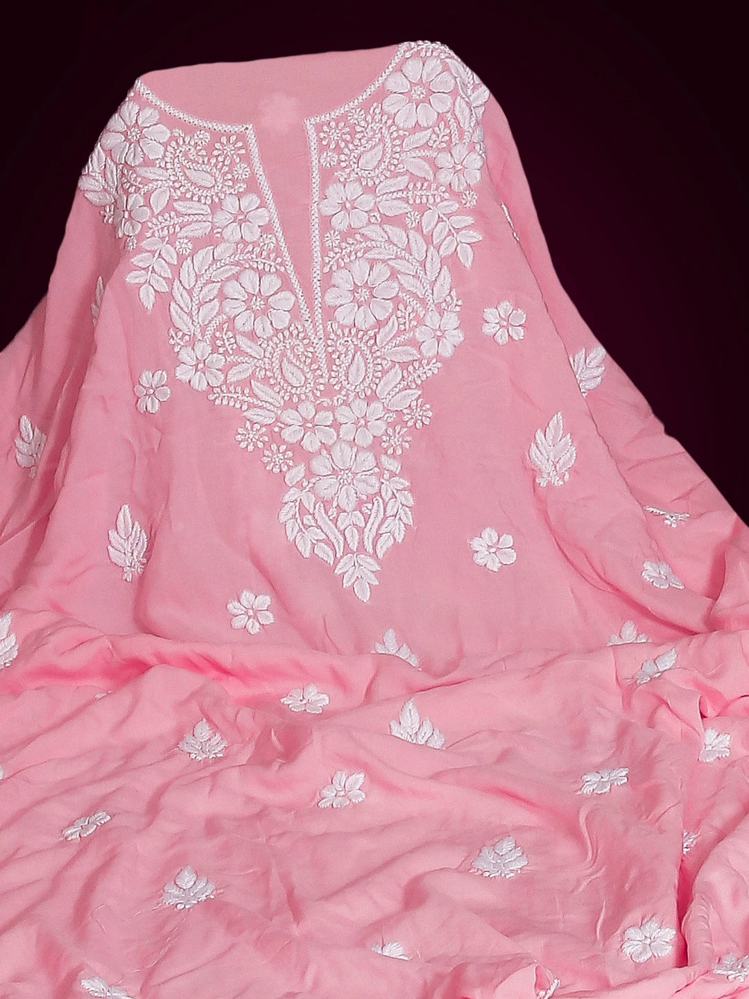 Ada Hand Embroidered Pink Modal Lucknowi Chikankari Unstitched Kurta Piece 01A535447