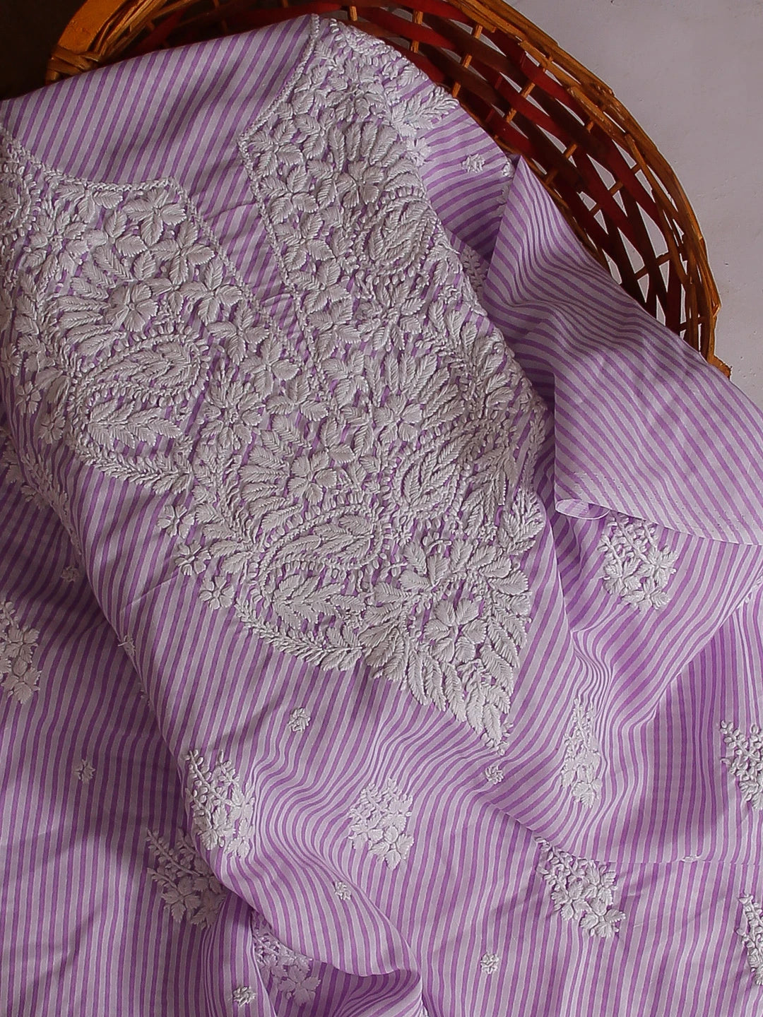 Ada Hand Embroidered Mauve Cotton Lucknowi Chikankari Unstitched Kurta Piece 01A514388