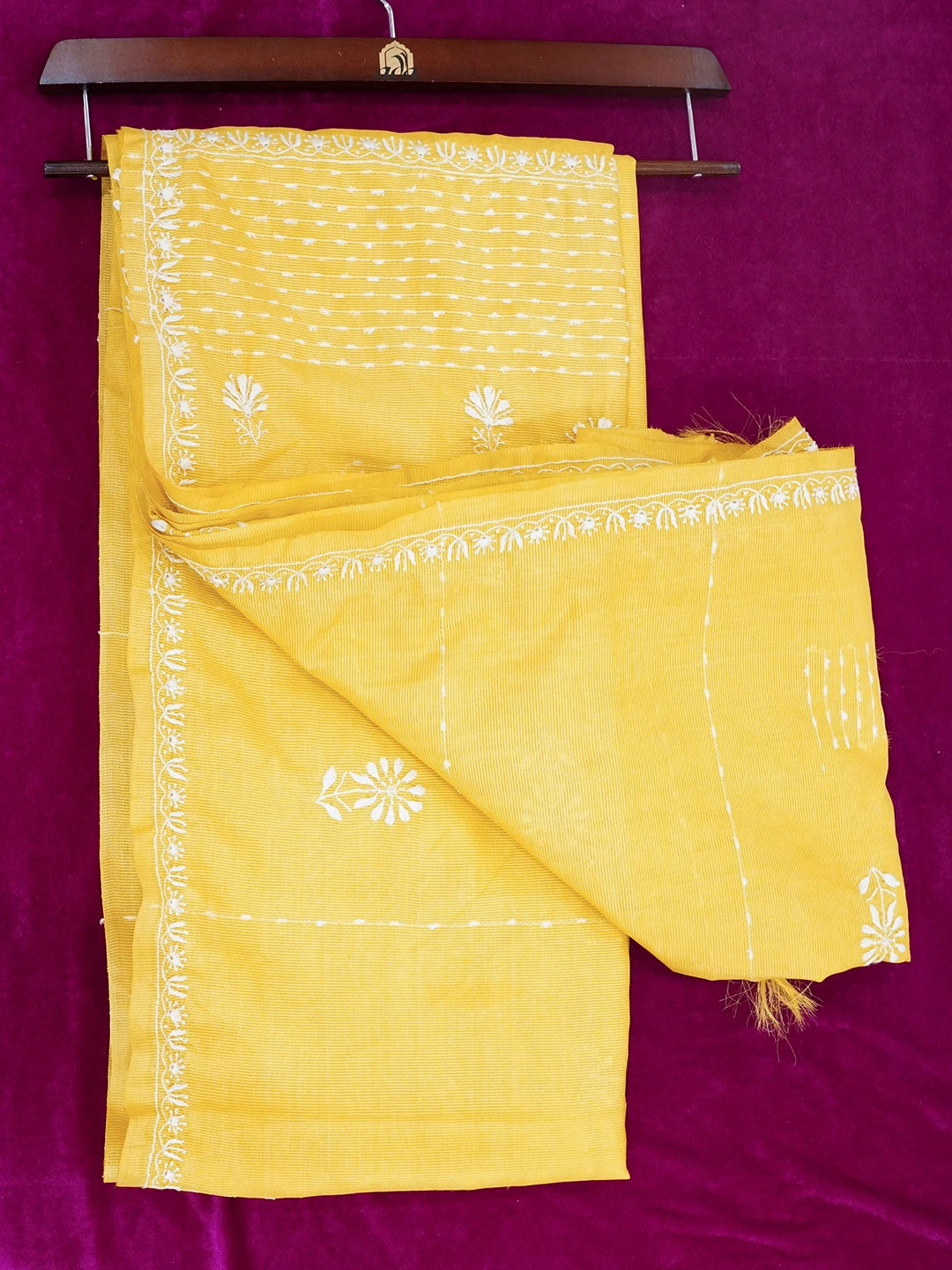 Ada Hand Embroidered Sunflower Yellow Silk Lucknowi Chikankari Saree With Blouse 01A376424
