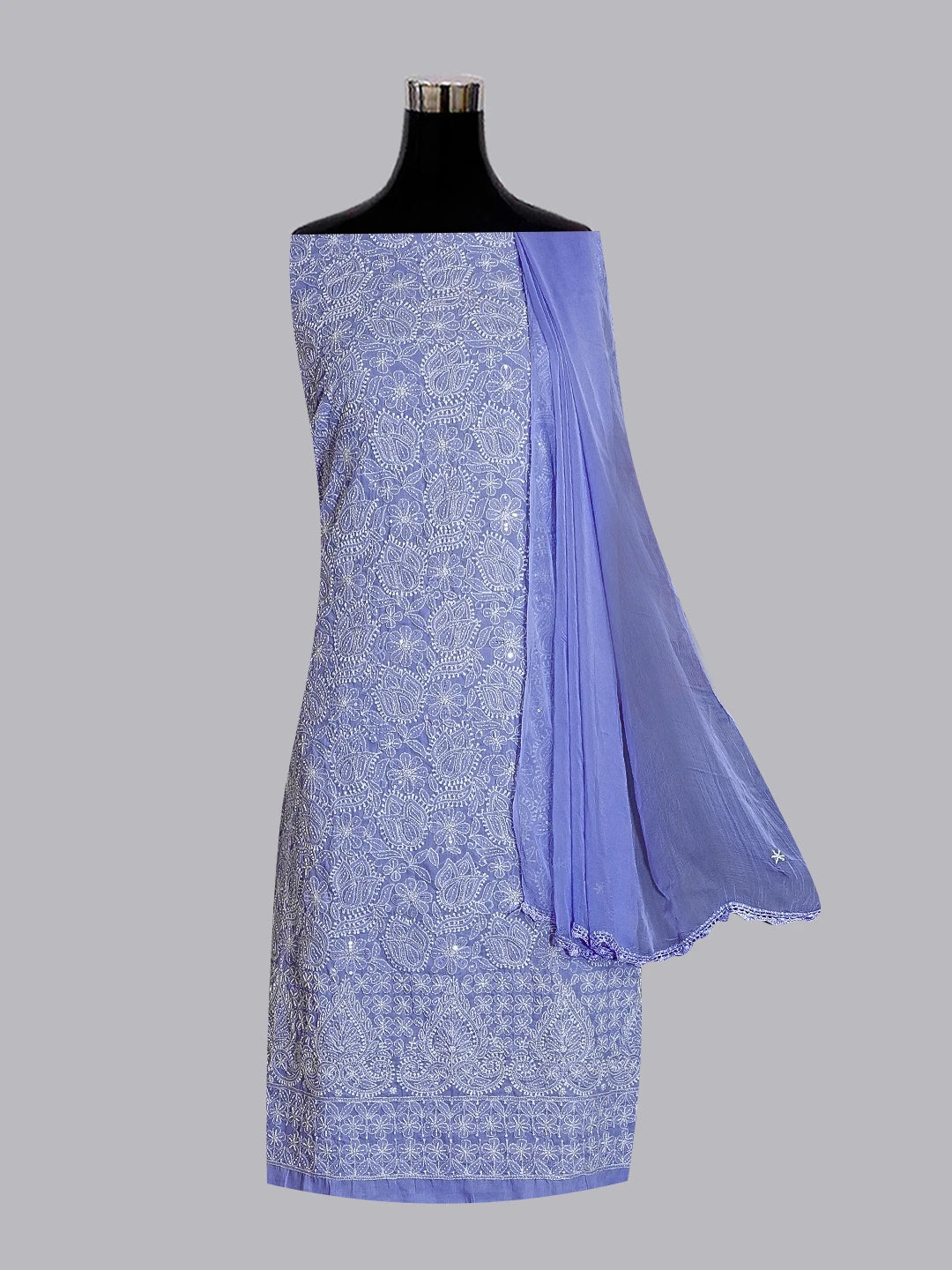 Ada Hand Embroidered Mauve Cotton Lucknowi Chikankari Unstitched Suit Piece with Sequinned Work 01A513649