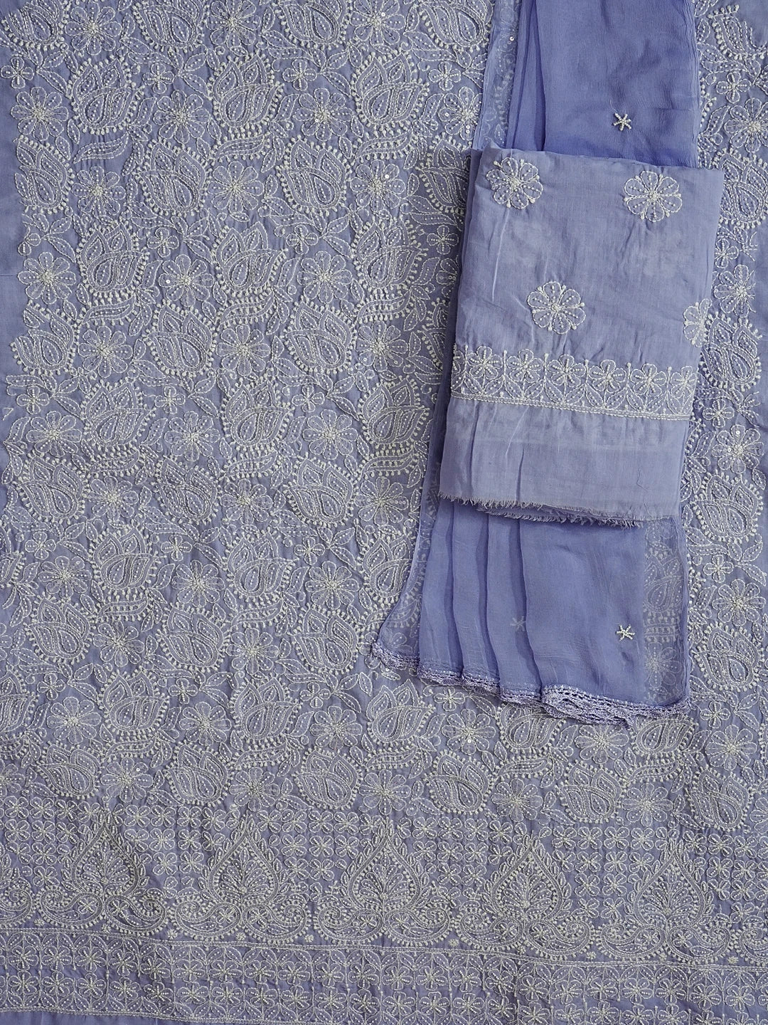 Ada Hand Embroidered Mauve Cotton Lucknowi Chikankari Unstitched Suit Piece with Sequinned Work 01A513649