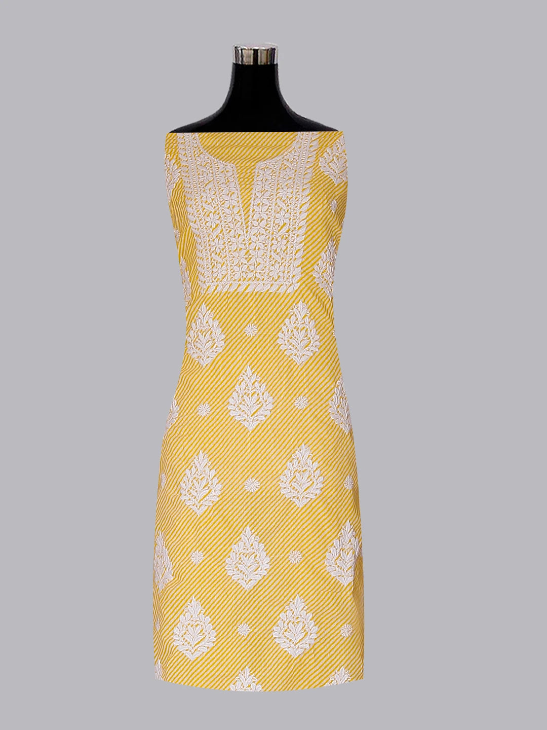 Ada Hand Embroidered Yellow Cotton Lucknowi Chikankari Unstitched Kurta Piece 01A514347