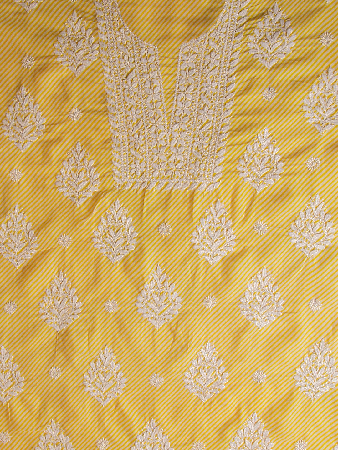 Ada Hand Embroidered Yellow Cotton Lucknowi Chikankari Unstitched Kurta Piece 01A514347