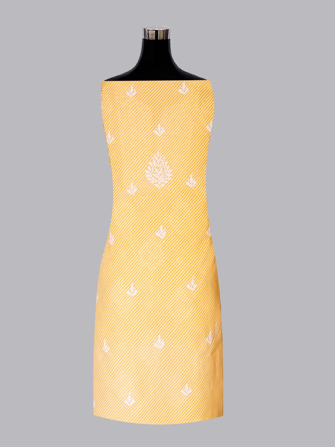 Ada Hand Embroidered Yellow Cotton Lucknowi Chikankari Unstitched Kurta Piece 01A514347