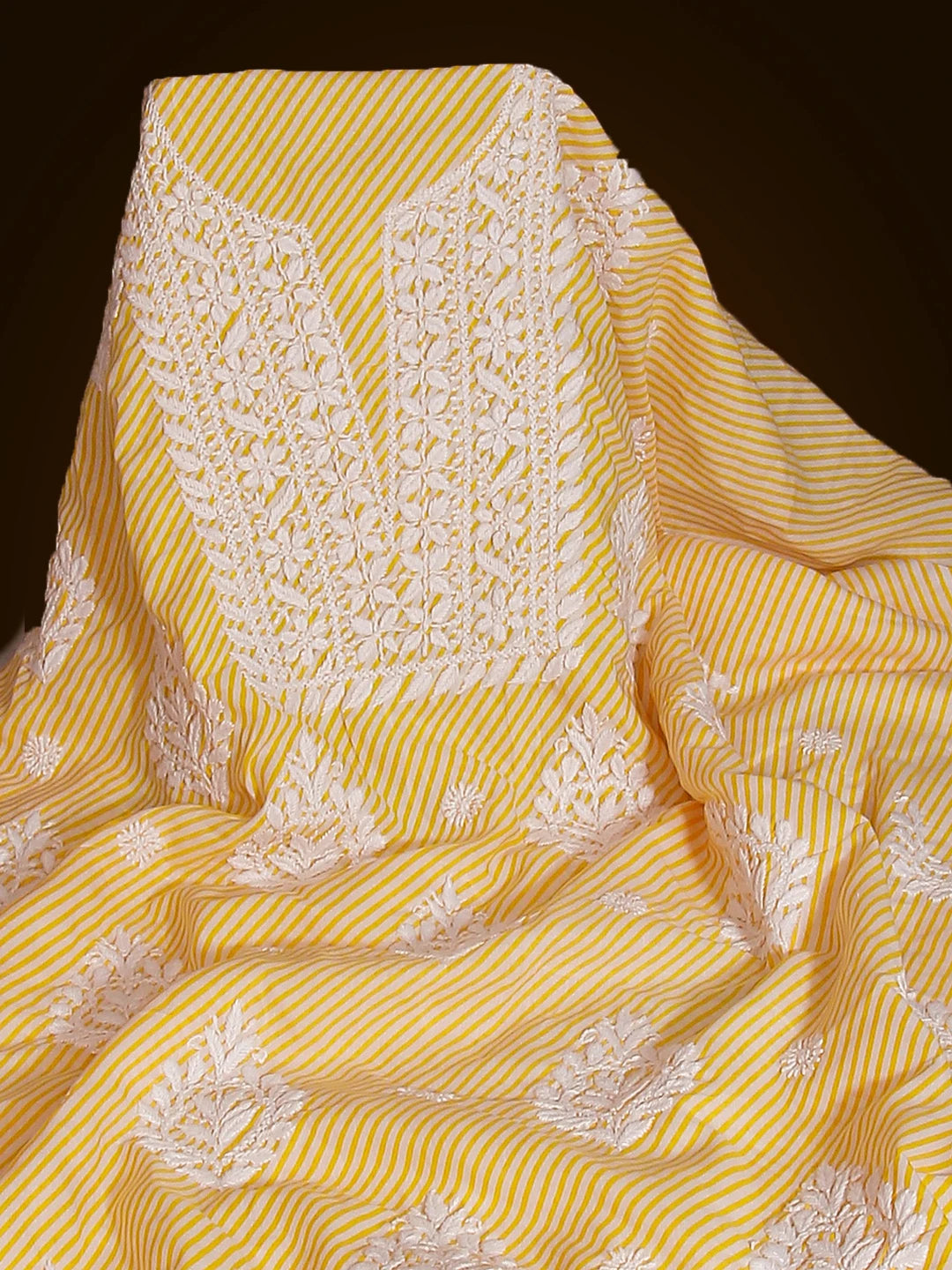 Ada Hand Embroidered Yellow Cotton Lucknowi Chikankari Unstitched Kurta Piece 01A514347