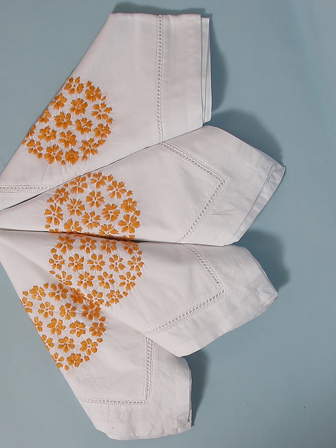 Ada Hand Embroidered White Cotton Lucknowi Chikan Napkin Set 01A394744