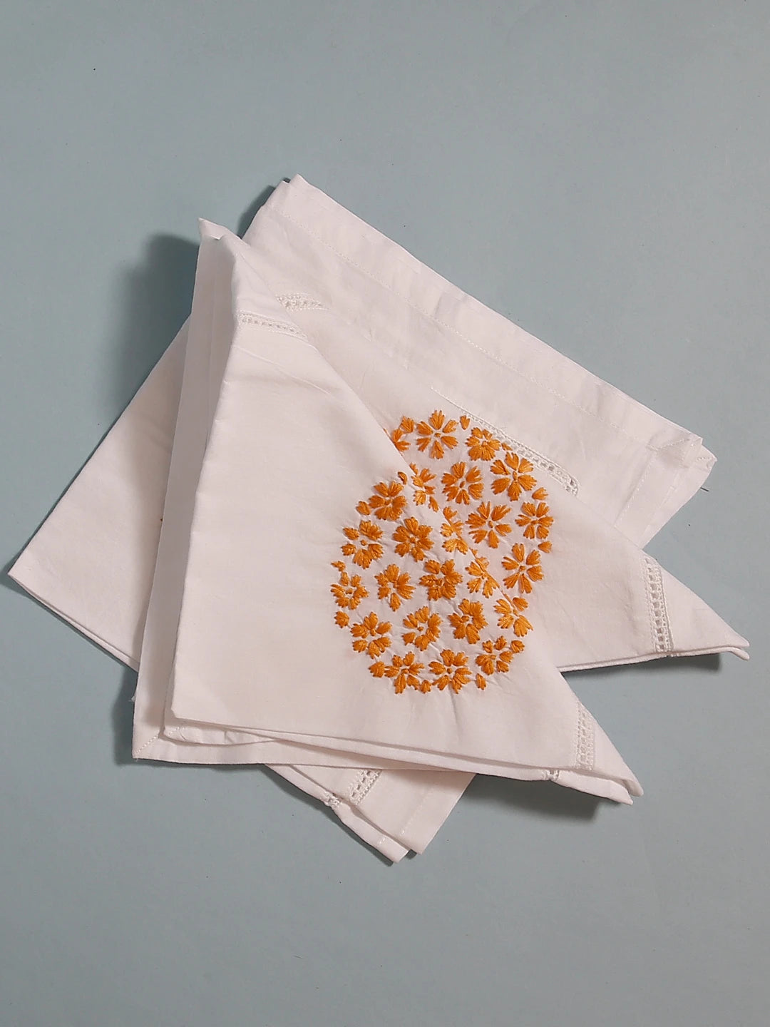 Ada Hand Embroidered White Cotton Lucknowi Chikan Napkin Set 01A394744