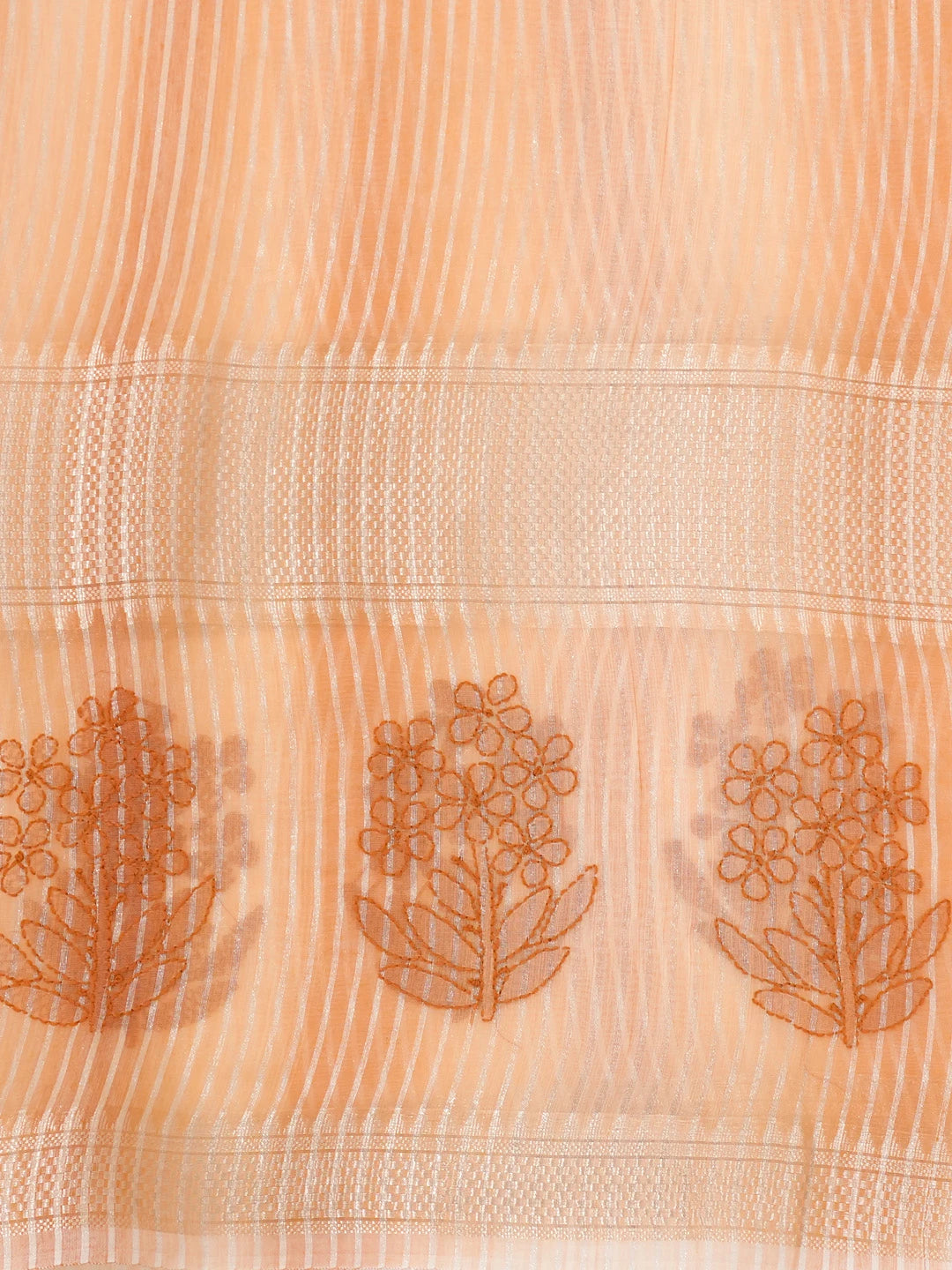 Ada Hand Embroidered Rust Chanderi Lucknowi Chikankari Saree and Blouse 01A401906