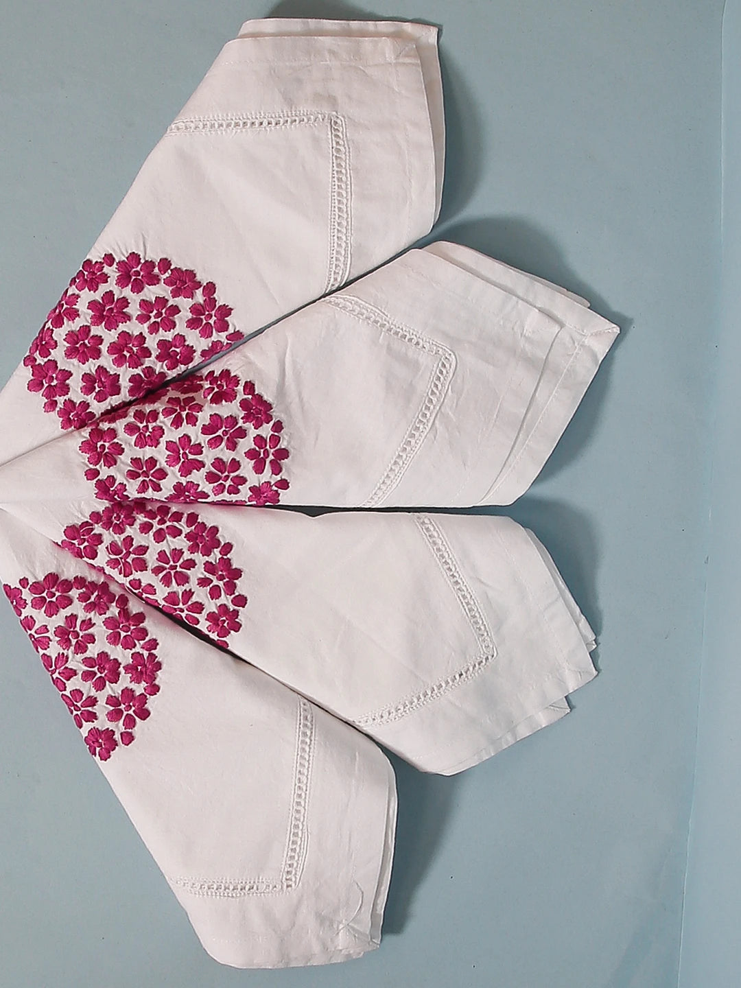 Ada Hand Embroidered White Cotton Lucknowi Chikan Napkin Set 01A507262