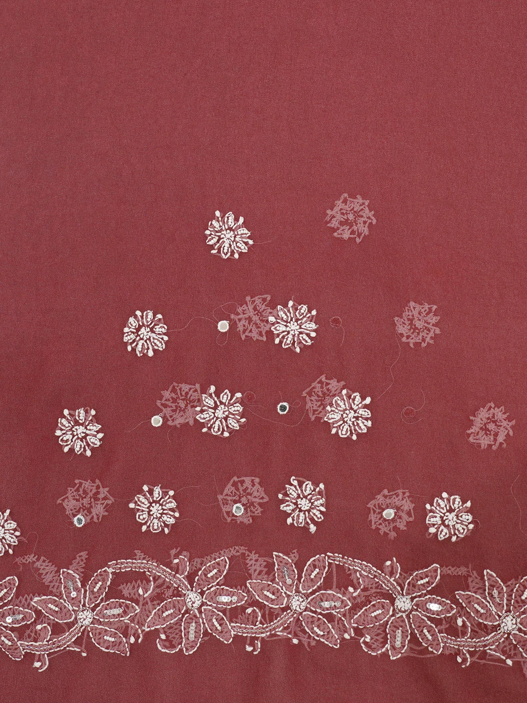 Ada Hand Embroidered Maroon Georgette Lucknowi Chikankari Saree and Blouse with Pearl Work 01A436136