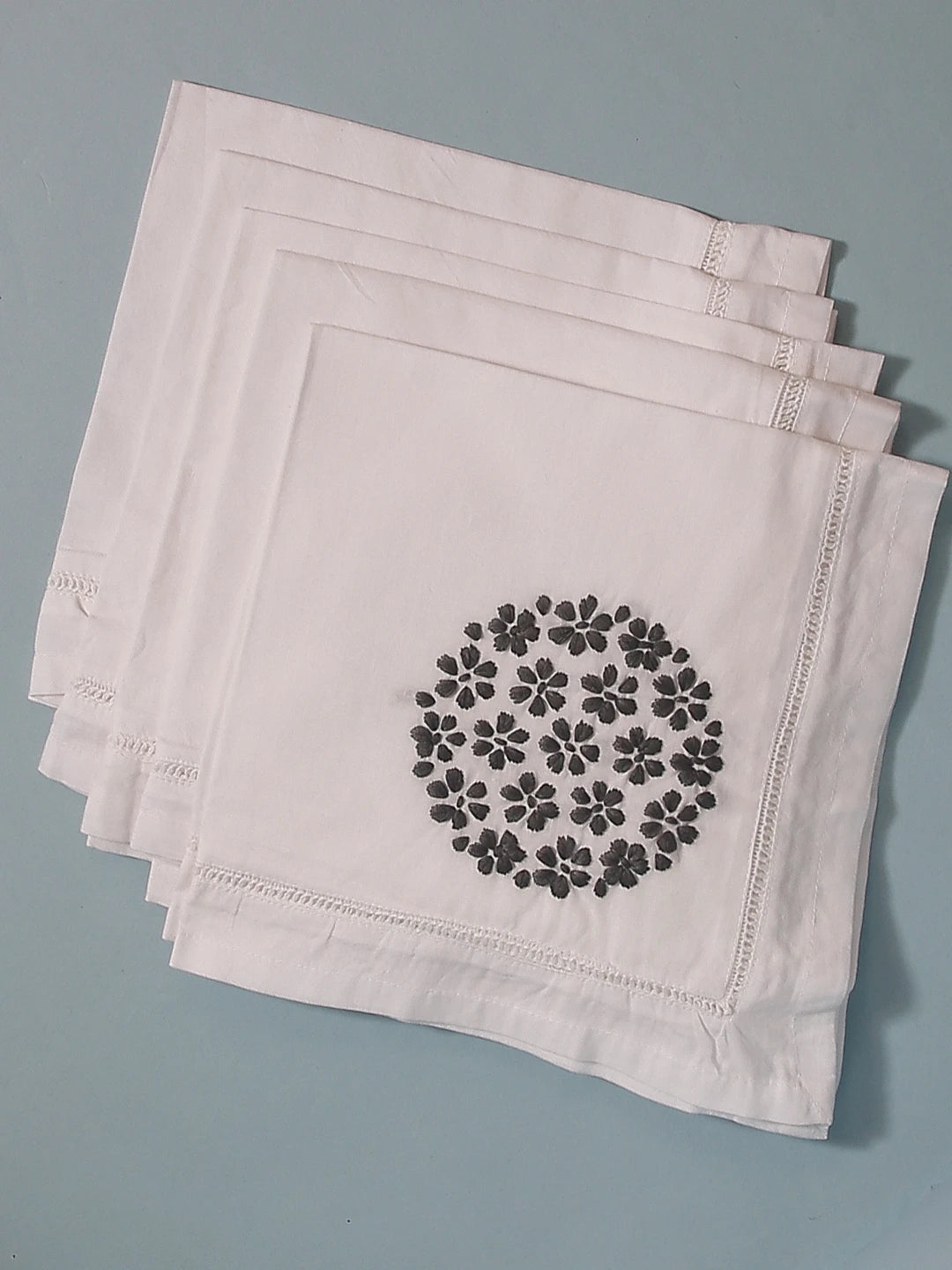 Ada Hand Embroidered White Cotton Lucknowi Chikan Napkin Set 01A129647