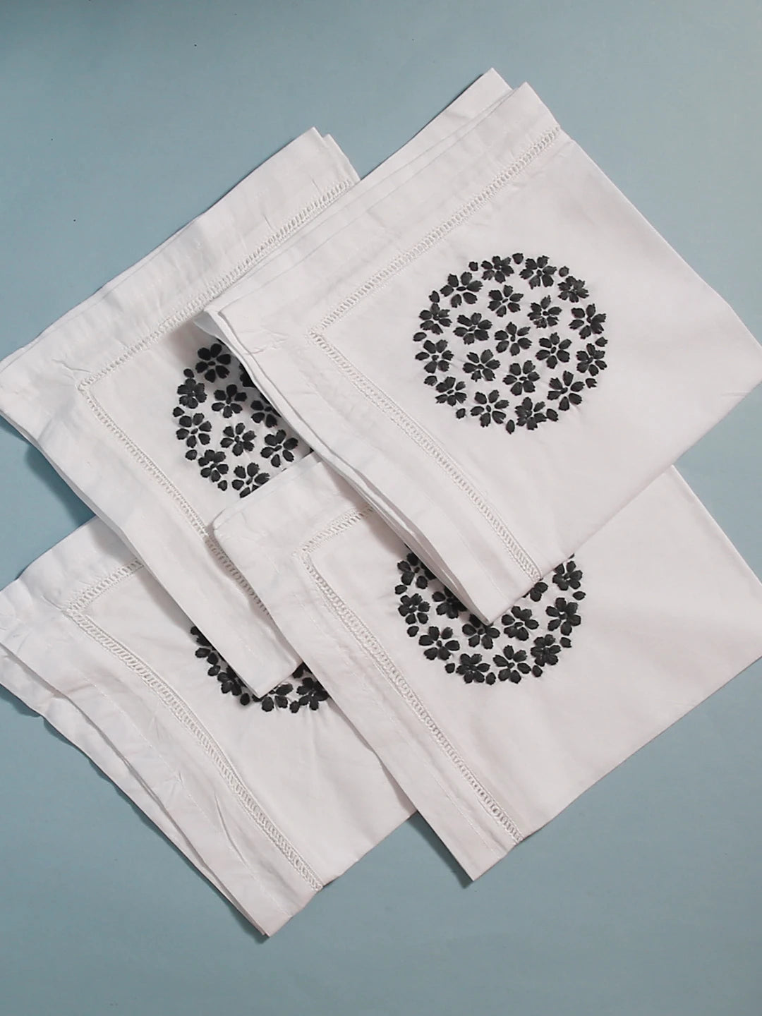 Ada Hand Embroidered White Cotton Lucknowi Chikan Napkin Set 01A129647