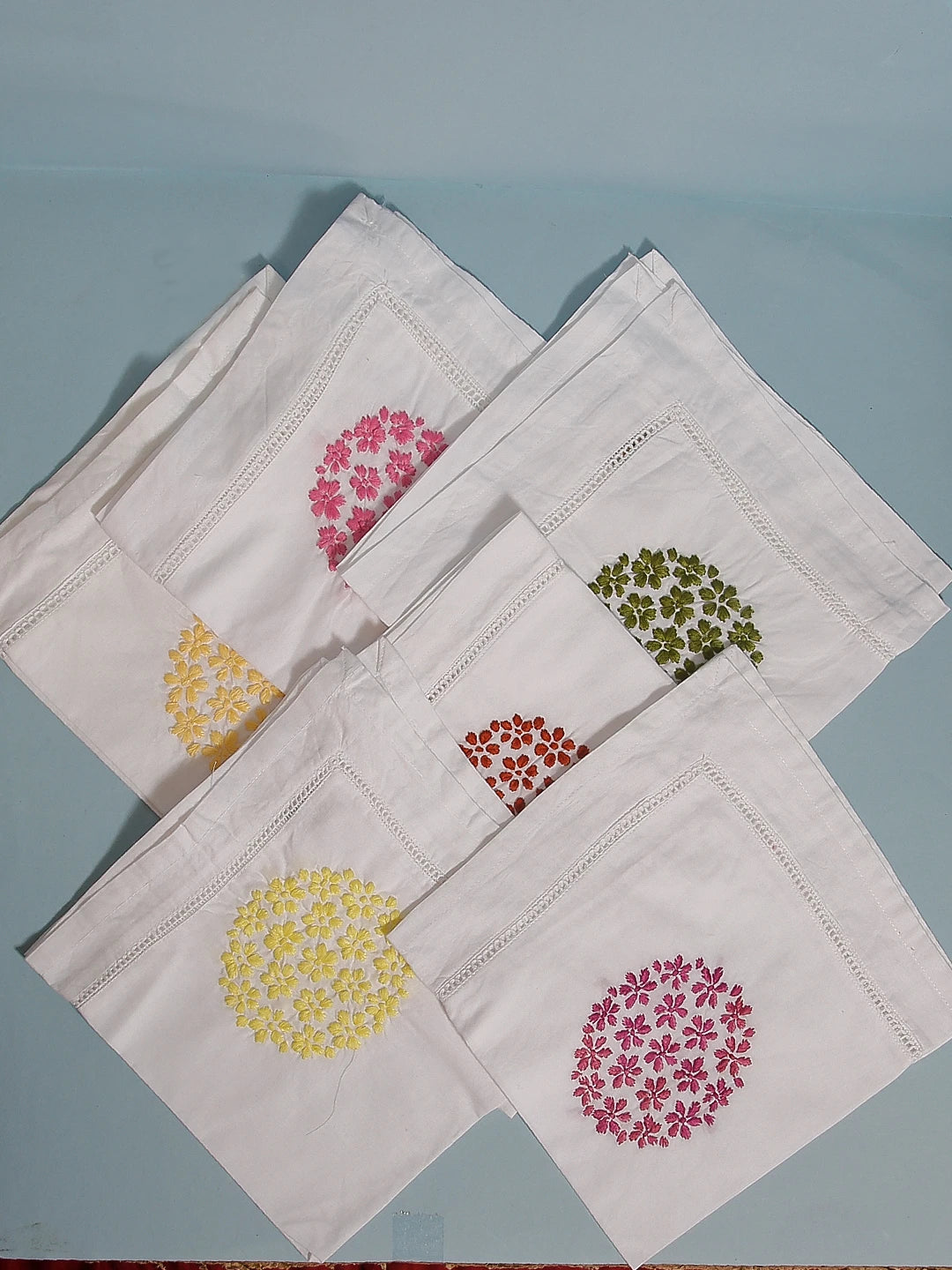 Ada Hand Embroidered Multi Colored Cotton Lucknowi Chikan Napkin Set 01A507327