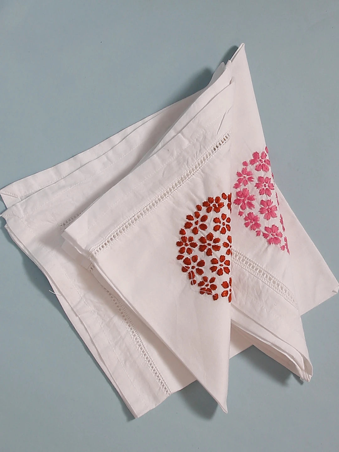 Ada Hand Embroidered Multi Colored Cotton Lucknowi Chikan Napkin Set 01A507327