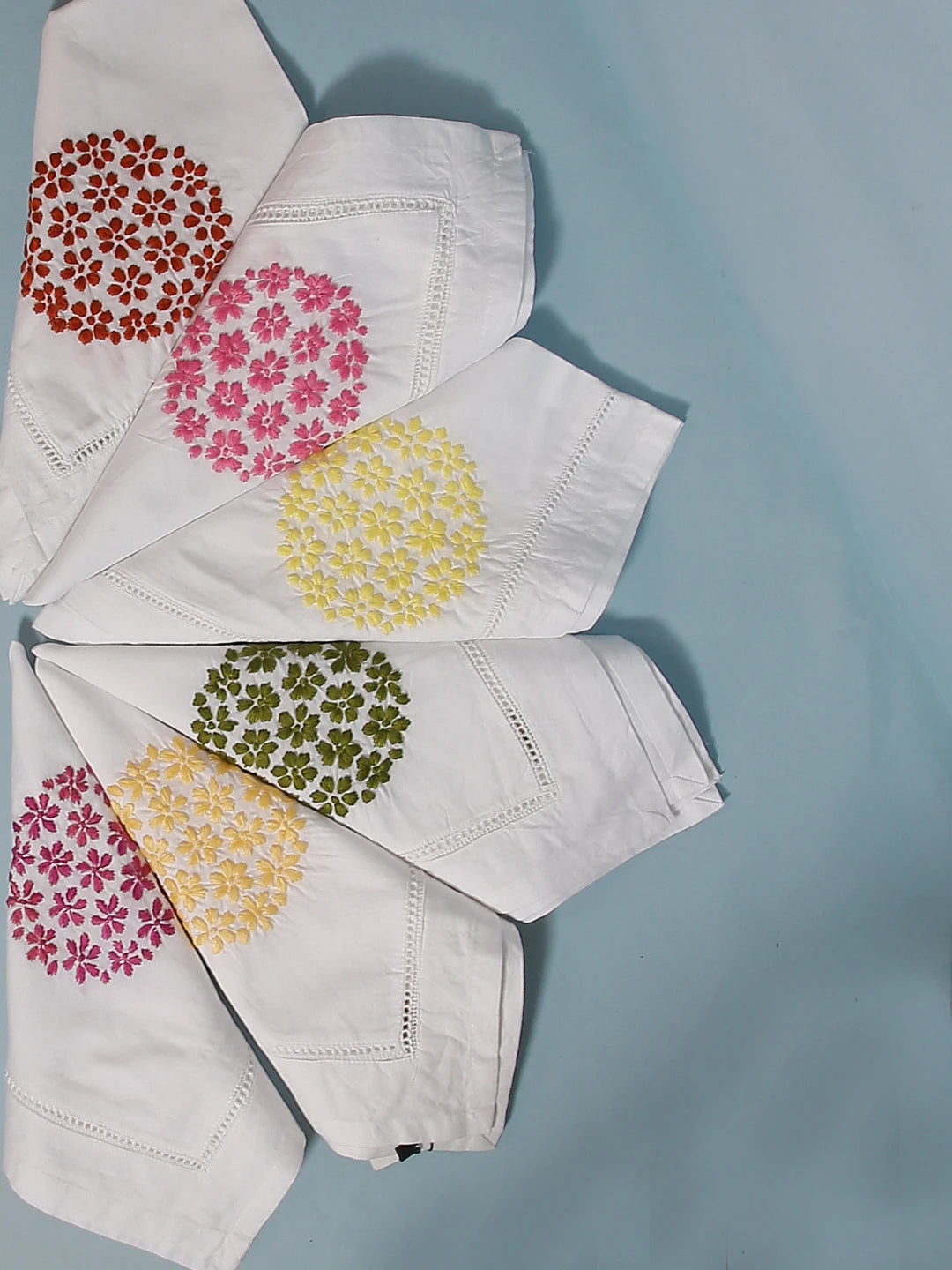 Ada Hand Embroidered Multi Colored Cotton Lucknowi Chikan Napkin Set 01A507327