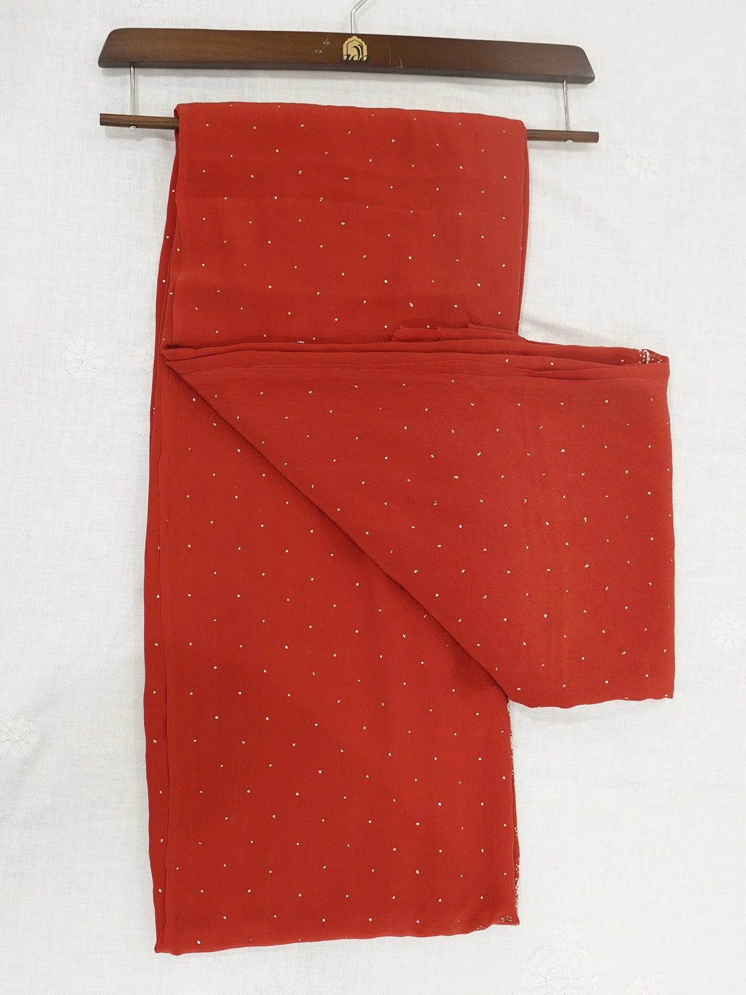 Ada Hand Embroidered Red Crepe Lucknowi Chikankari Saree/Blouse With Muqaish Work 01A509668