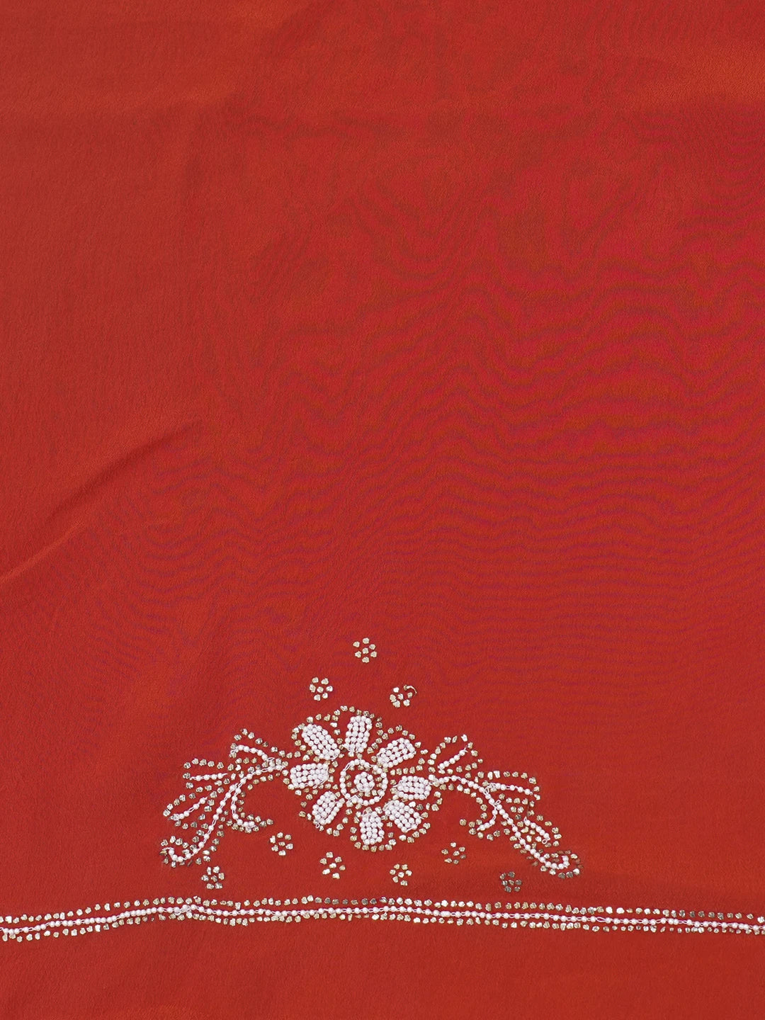 Ada Hand Embroidered Red Crepe Lucknowi Chikankari Saree/Blouse With Muqaish Work 01A509668