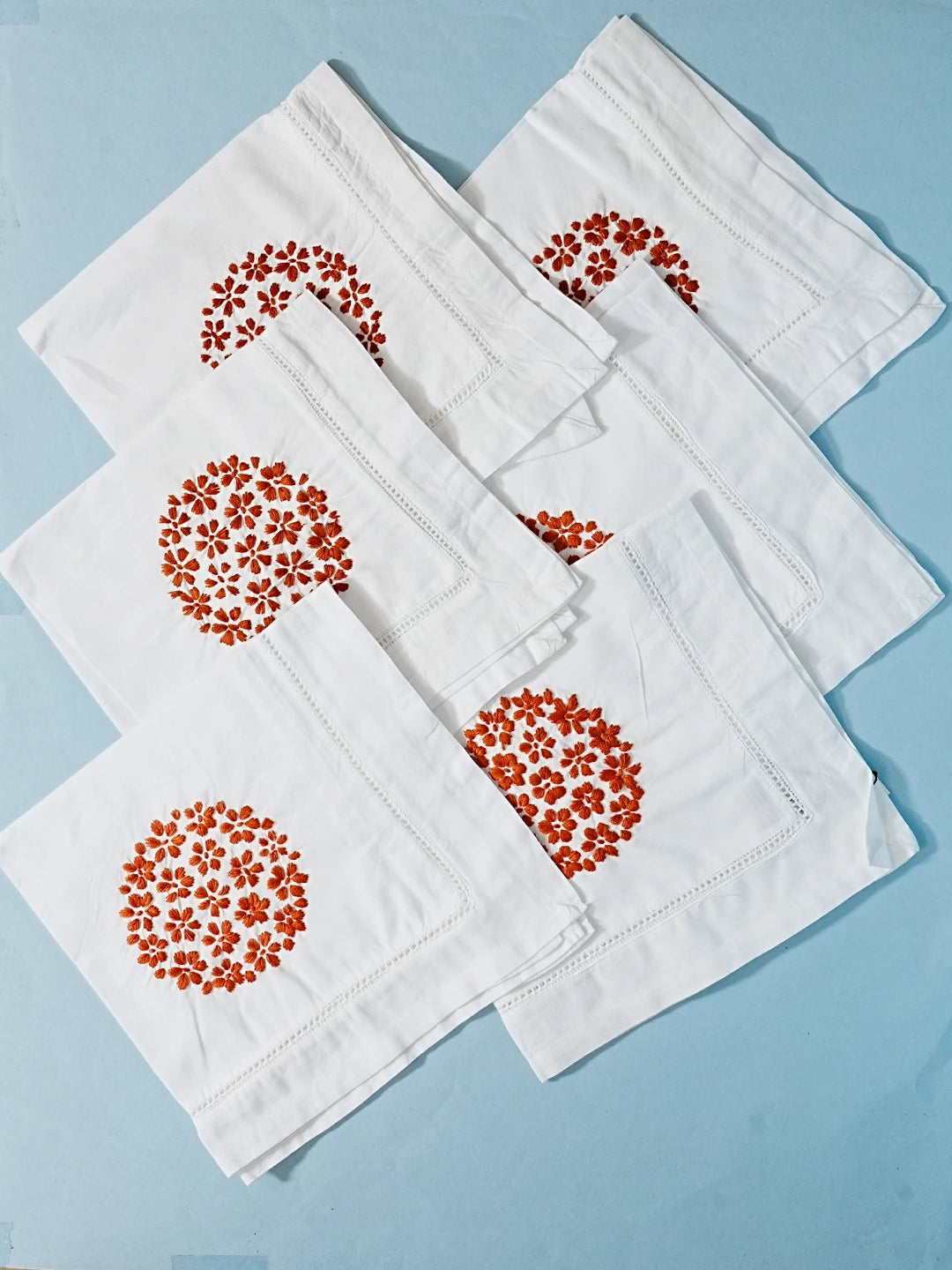 Ada Hand Embroidered White Cotton Lucknowi Chikan Napkin Set 01A430941