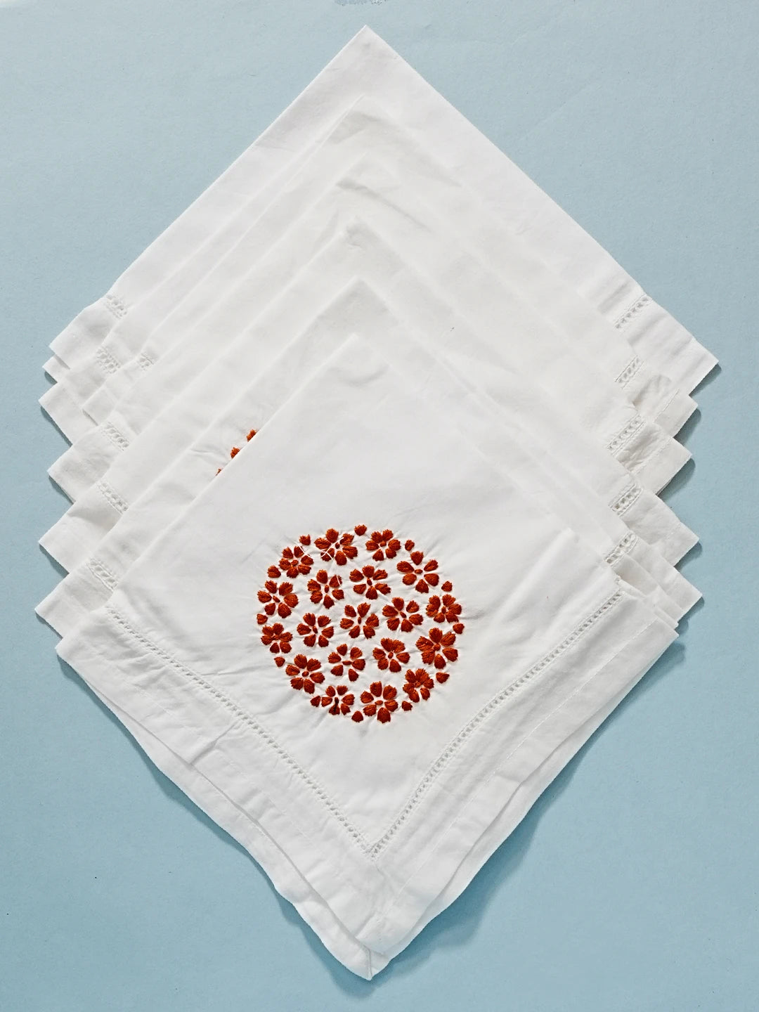Ada Hand Embroidered White Cotton Lucknowi Chikan Napkin Set 01A430941