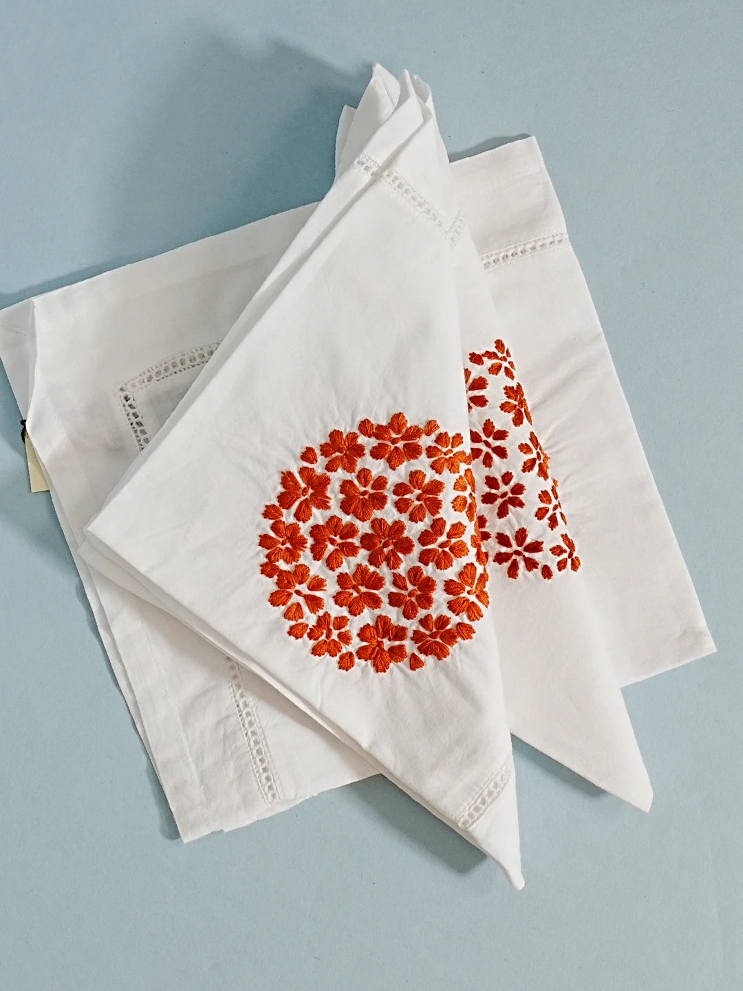 Ada Hand Embroidered White Cotton Lucknowi Chikan Napkin Set 01A430941