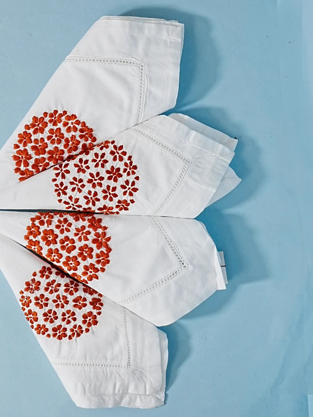 Ada Hand Embroidered White Cotton Lucknowi Chikan Napkin Set 01A430941