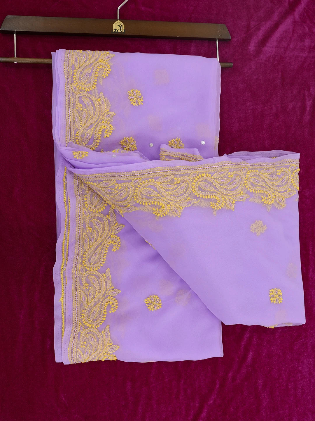 Ada Hand Embroidered Mauve Georgette Lucknowi Chikankari Saree and Blouse with Pearl Work 01A148223