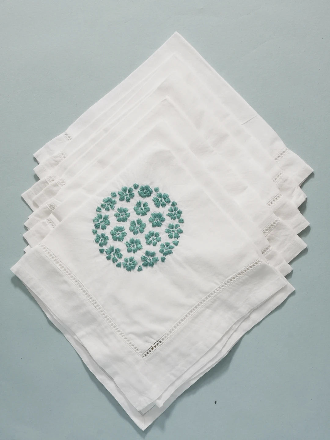 Ada Hand Embroidered White Cotton Lucknowi Chikan Napkin Set 01A495238