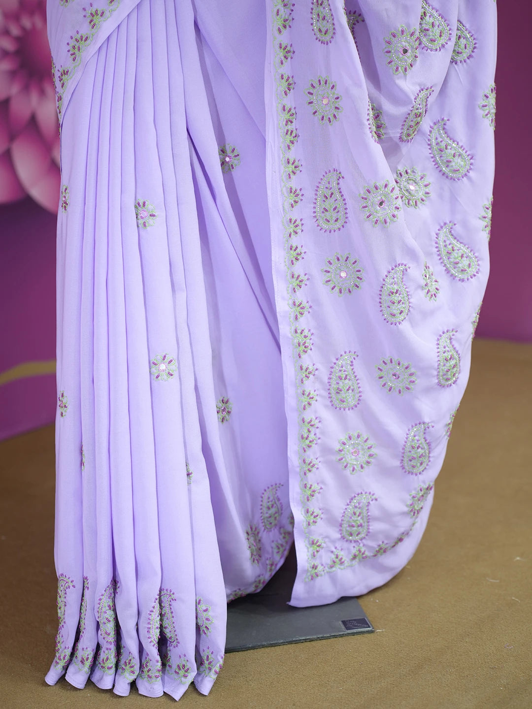 Ada Hand Embroidered Mauve Faux Georgette Lucknowi Chikankari Saree and Blouse with Pearl Work 01A138402