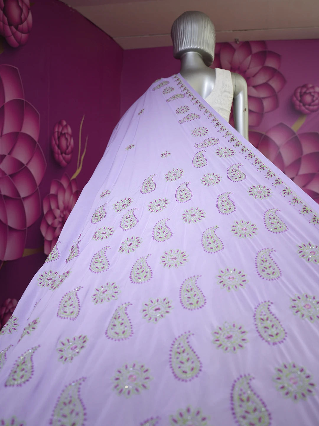 Ada Hand Embroidered Mauve Faux Georgette Lucknowi Chikankari Saree and Blouse with Pearl Work 01A138402
