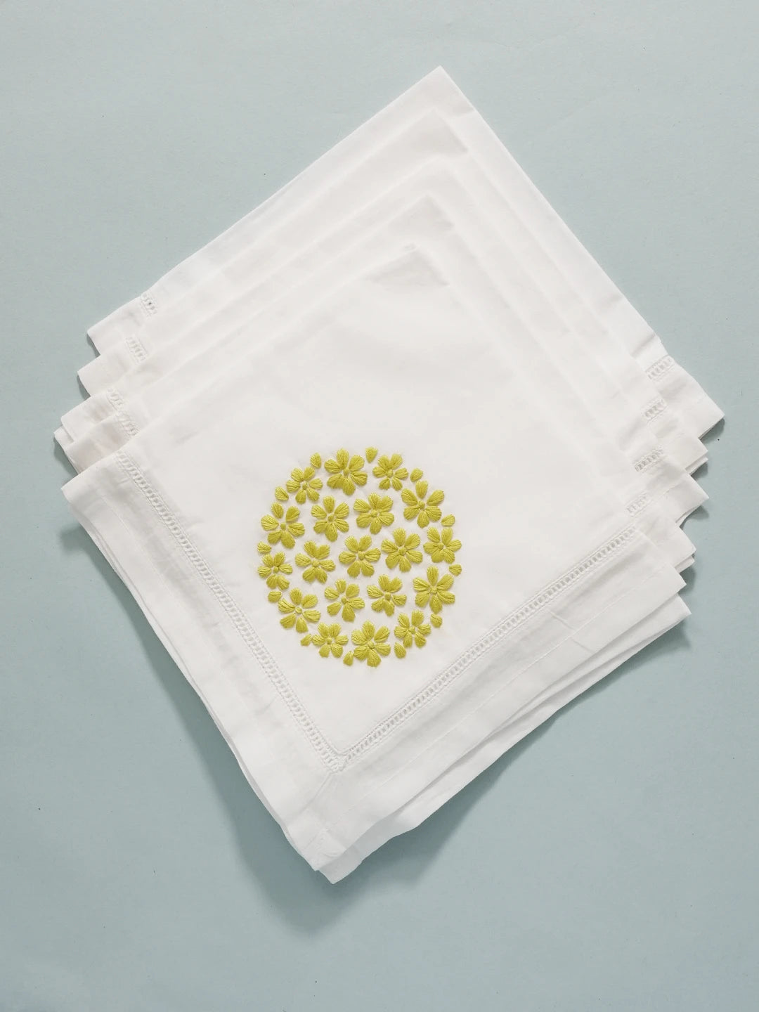 Ada Hand Embroidered White Cotton Lucknowi Chikan Napkin Set 01A107049