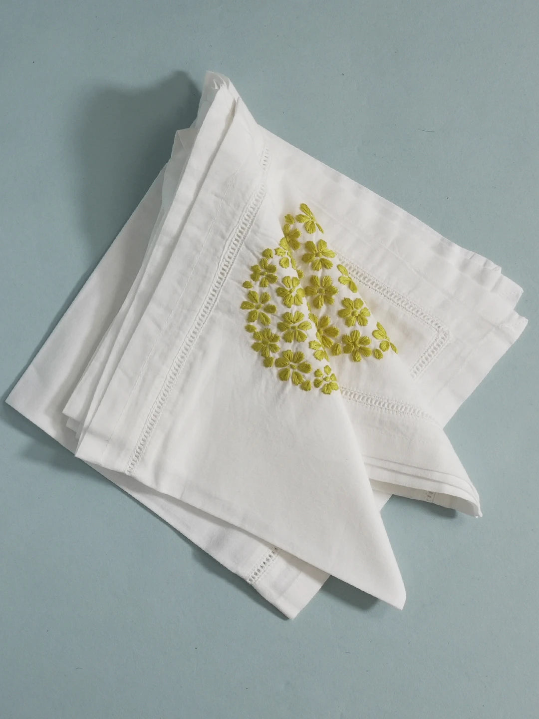 Ada Hand Embroidered White Cotton Lucknowi Chikan Napkin Set 01A107049