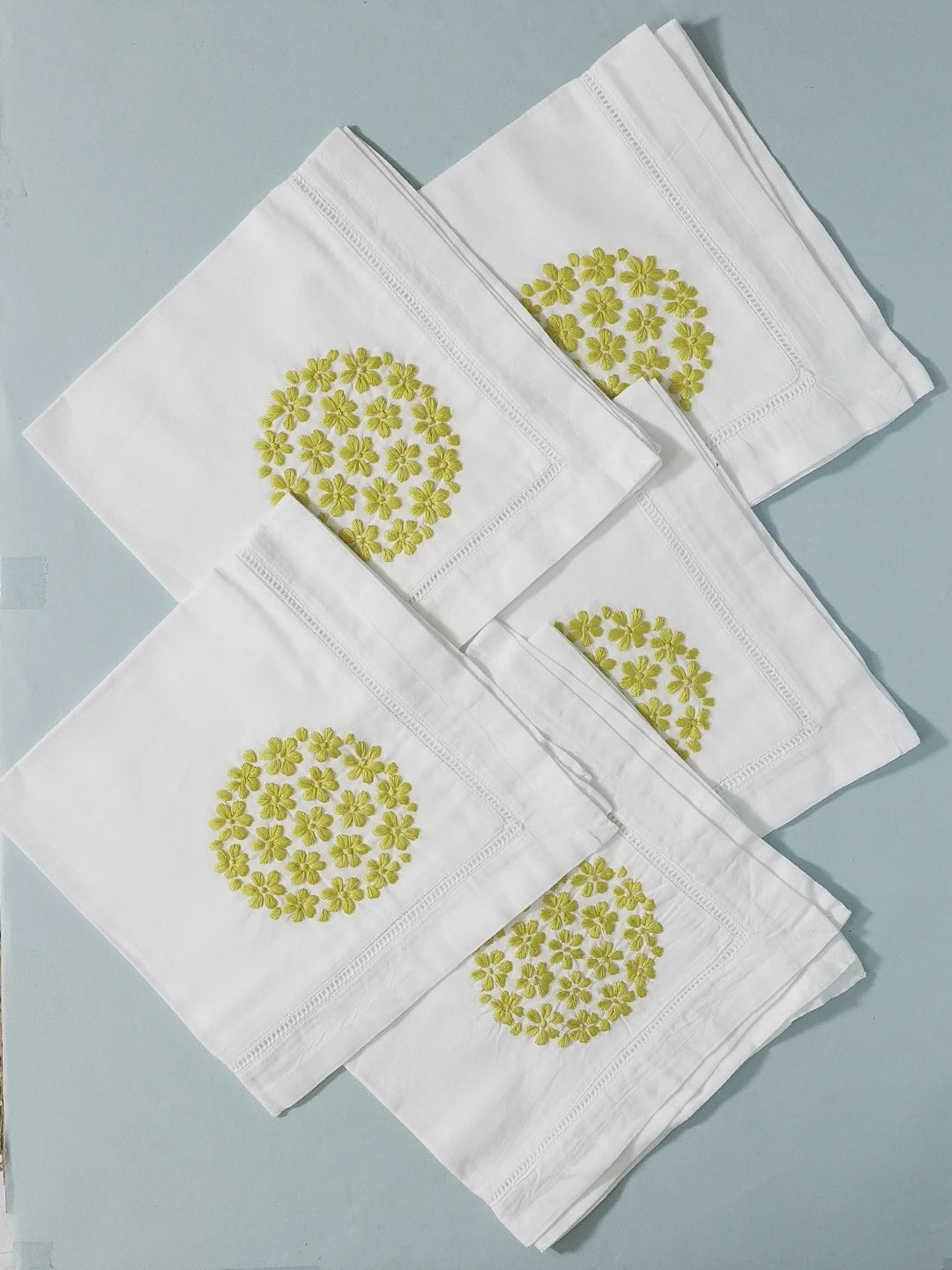 Ada Hand Embroidered White Cotton Lucknowi Chikan Napkin Set 01A107049